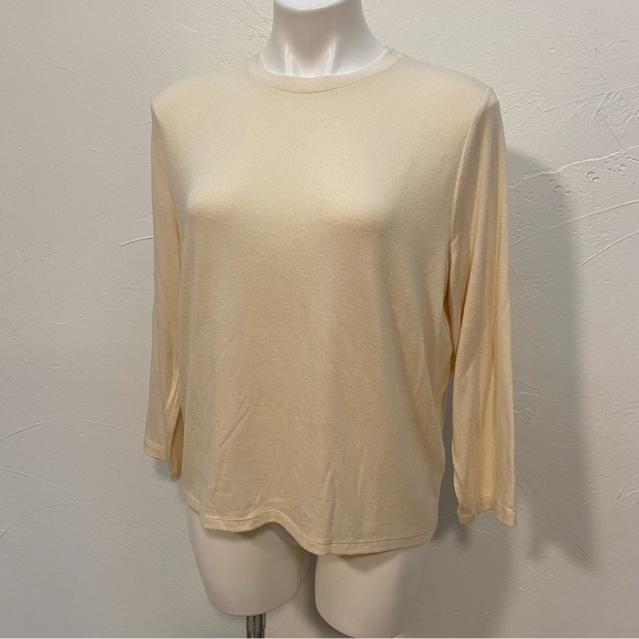VINCE NEUTRAL CHAMPAGNE THREE QUARTER SLEEVE CREW SOFT SWEATER TOP - Picture 3 of 14